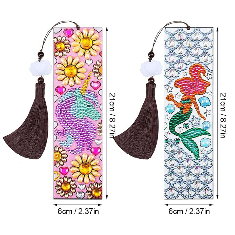 2Pcs Unicorn and Mermaid Leather Bookmark Diamond Painting Kits