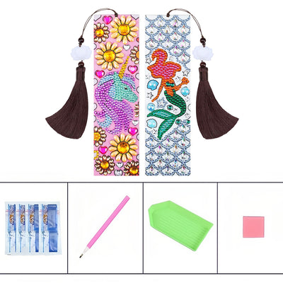 2Pcs Unicorn and Mermaid Leather Bookmark Diamond Painting Kits