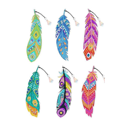 6Pcs Attractive Feathers Acrylic Bookmark Diamond Painting Kits