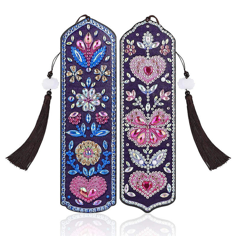 2Pcs Flowers and Pink Heart Leather Bookmark Diamond Painting Kits