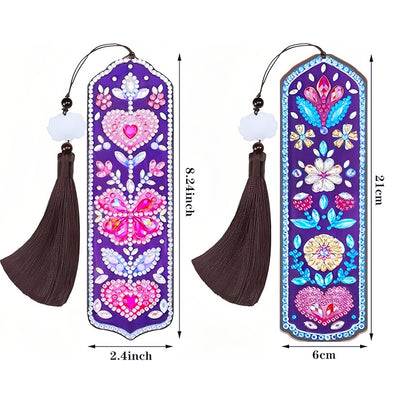 2Pcs Flowers and Pink Heart Leather Bookmark Diamond Painting Kits