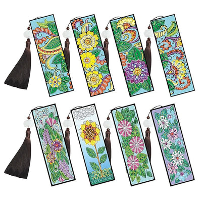 8Pcs Various Flowers Leather Bookmark Diamond Painting Kits