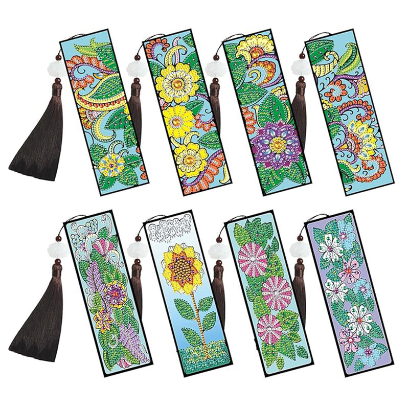 8Pcs Various Flowers Leather Bookmark Diamond Painting Kits