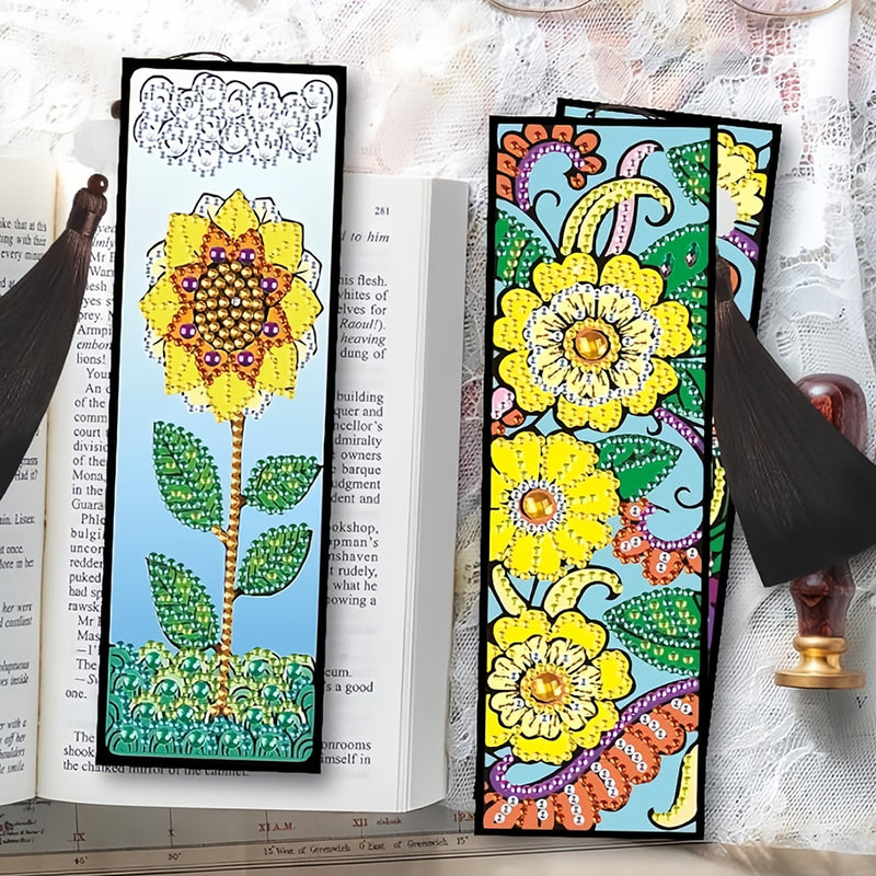 8Pcs Various Flowers Leather Bookmark Diamond Painting Kits