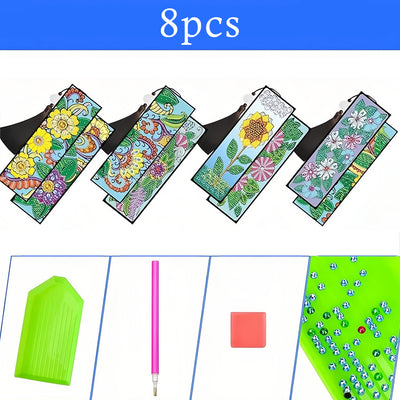 8Pcs Various Flowers Leather Bookmark Diamond Painting Kits