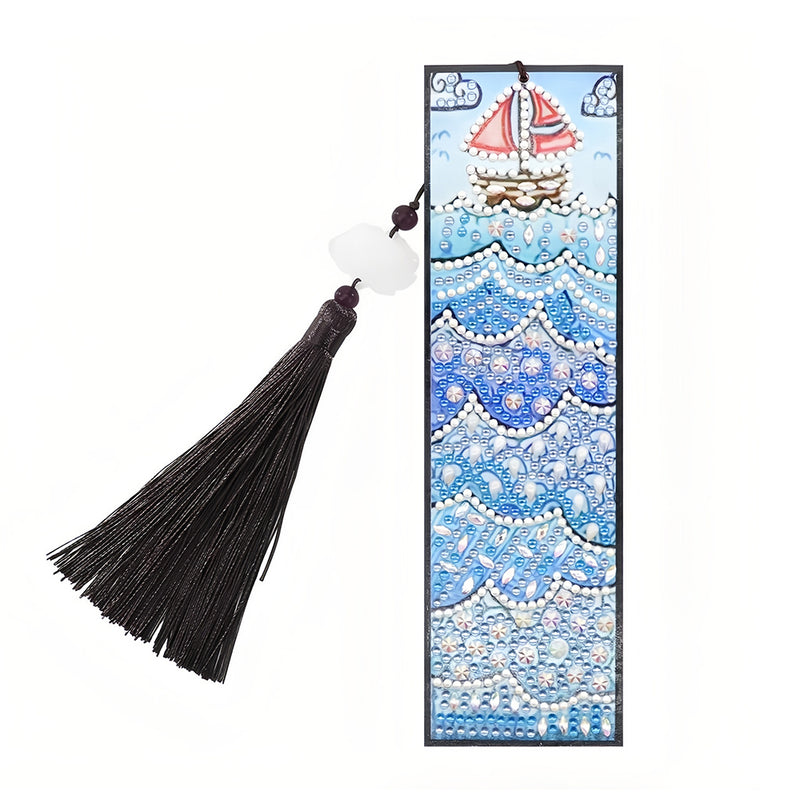 Sailing Boat on Waves Leather Bookmark Diamond Painting Kits