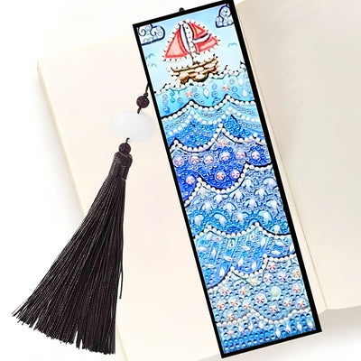 Sailing Boat on Waves Leather Bookmark Diamond Painting Kits