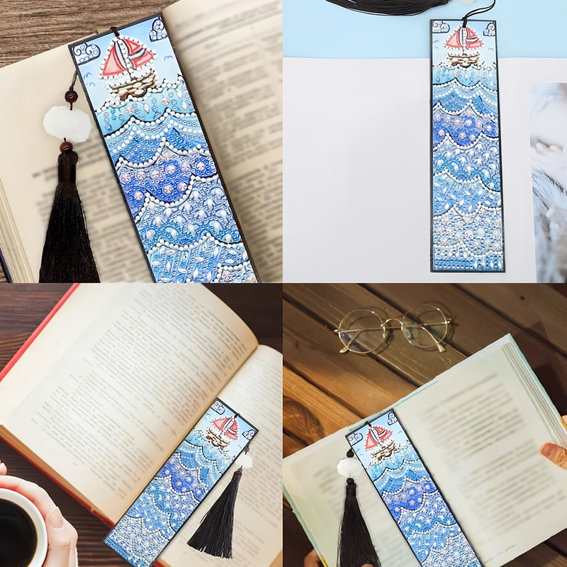 Sailing Boat on Waves Leather Bookmark Diamond Painting Kits