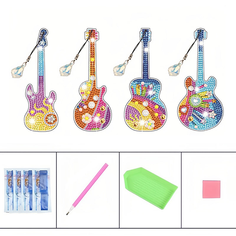 4Pcs Popular Guitar Acrylic Bookmark Diamond Painting Kits