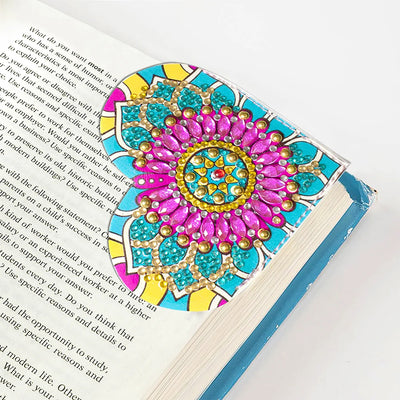 6Pcs Heart Shaped Mandala PU Corner Cover Bookmark Diamond Painting Kits