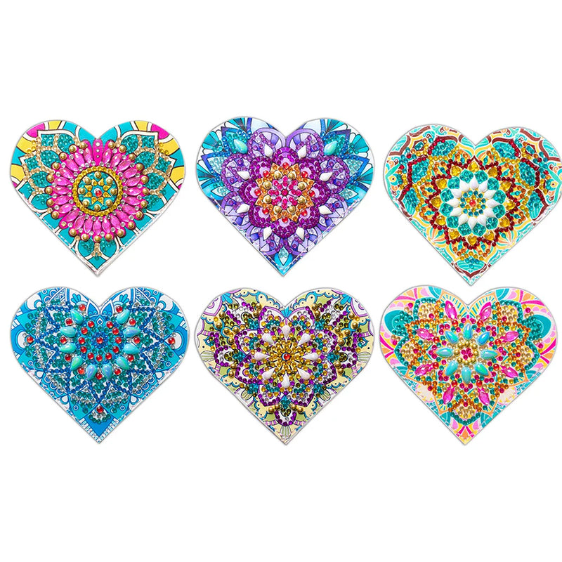 6Pcs Heart Shaped Mandala PU Corner Cover Bookmark Diamond Painting Kits