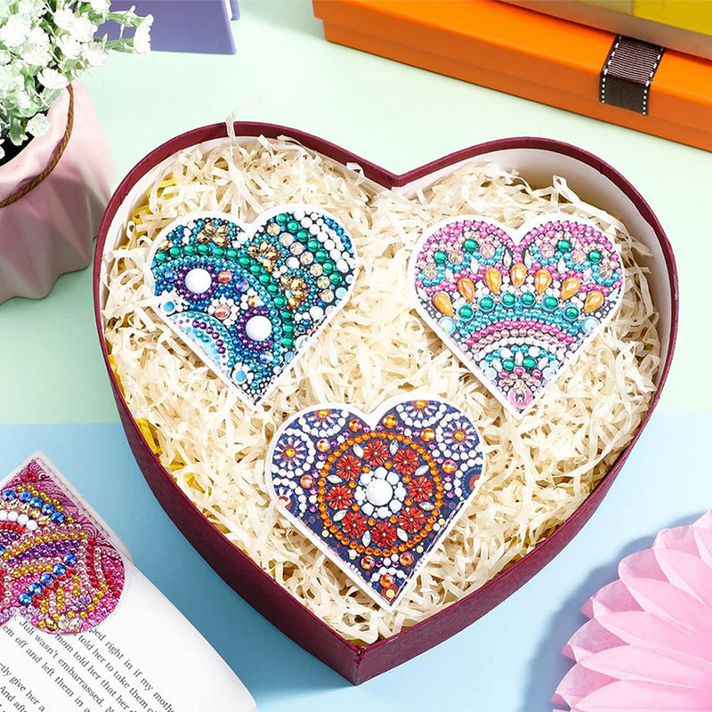 4Pcs Shining Heart Shaped Mandala PU Corner Cover Bookmark Diamond Painting Kits