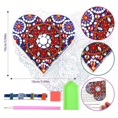 4Pcs Shining Heart Shaped Mandala PU Corner Cover Bookmark Diamond Painting Kits