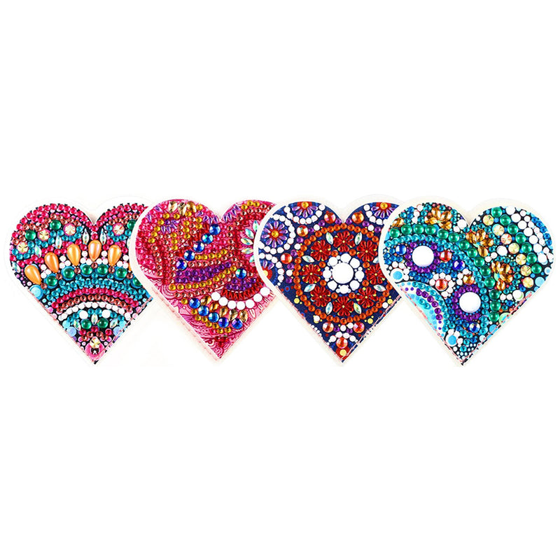 4Pcs Shining Heart Shaped Mandala PU Corner Cover Bookmark Diamond Painting Kits