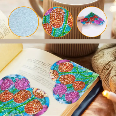 4Pcs Heart Shaped Flower PU Corner Cover Bookmark Diamond Painting Kits