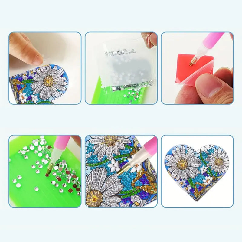 4Pcs Heart Shaped Flower PU Corner Cover Bookmark Diamond Painting Kits