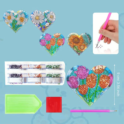 4Pcs Heart Shaped Flower PU Corner Cover Bookmark Diamond Painting Kits