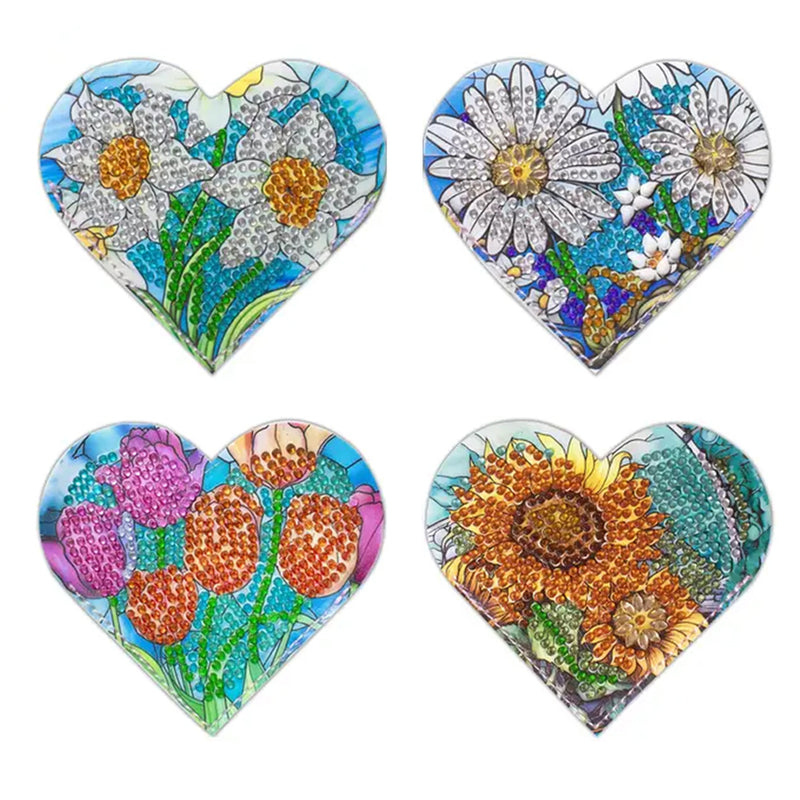 4Pcs Heart Shaped Flower PU Corner Cover Bookmark Diamond Painting Kits