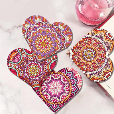 6Pcs Red Heart Shaped Mandala PU Corner Cover Bookmark Diamond Painting Kits