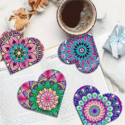 6Pcs Purple Heart Shaped Mandala PU Corner Cover Bookmark Diamond Painting Kits