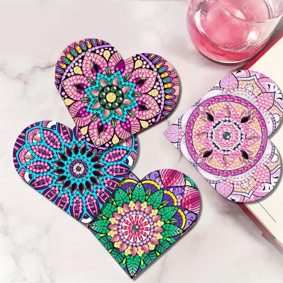 6Pcs Purple Heart Shaped Mandala PU Corner Cover Bookmark Diamond Painting Kits