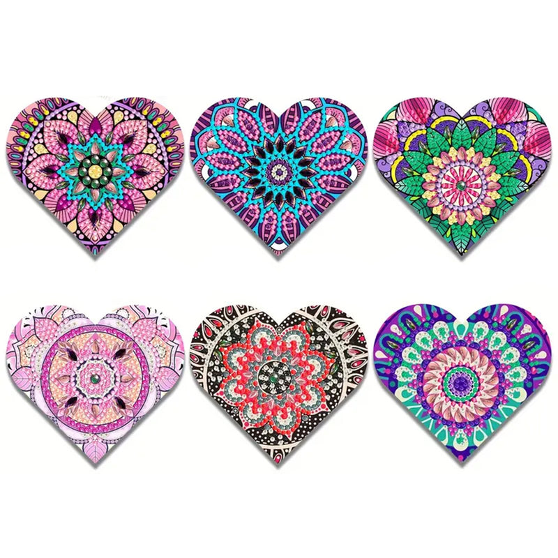 6Pcs Purple Heart Shaped Mandala PU Corner Cover Bookmark Diamond Painting Kits