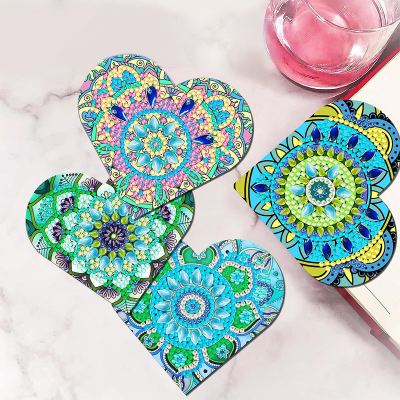 6Pcs Green Heart Shaped Mandala PU Corner Cover Bookmark Diamond Painting Kits