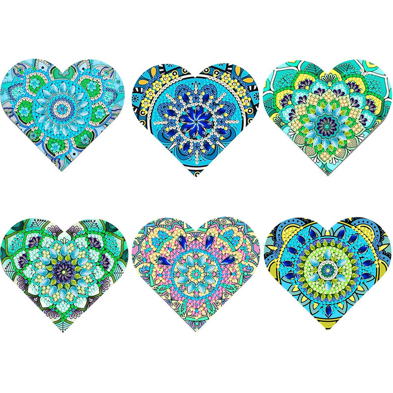 6Pcs Green Heart Shaped Mandala PU Corner Cover Bookmark Diamond Painting Kits