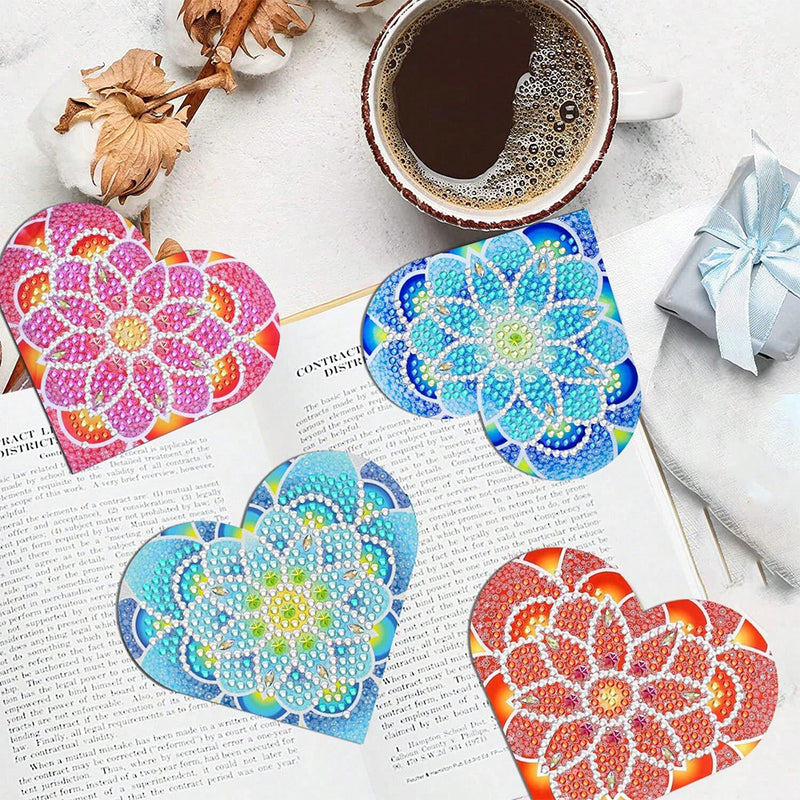 4Pcs Heart Shaped Lotus PU Corner Cover Bookmark Diamond Painting Kits