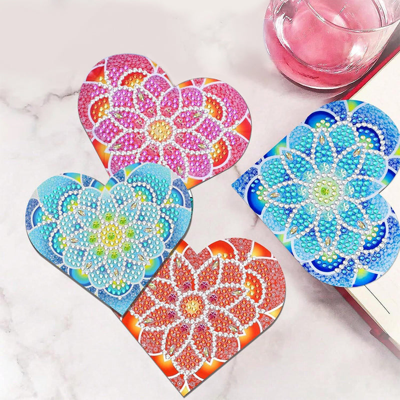 4Pcs Heart Shaped Lotus PU Corner Cover Bookmark Diamond Painting Kits