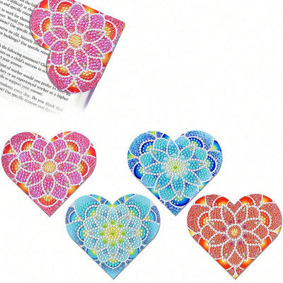 4Pcs Heart Shaped Lotus PU Corner Cover Bookmark Diamond Painting Kits