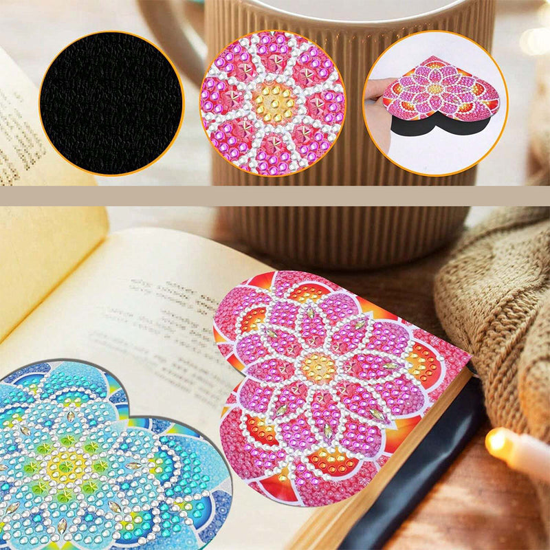 4Pcs Heart Shaped Lotus PU Corner Cover Bookmark Diamond Painting Kits