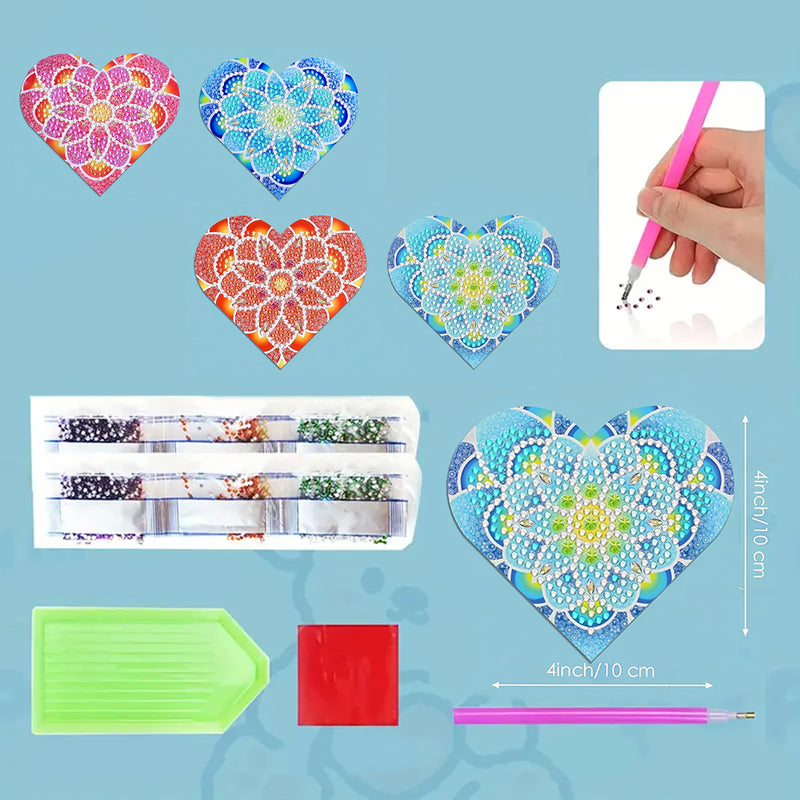 4Pcs Heart Shaped Lotus PU Corner Cover Bookmark Diamond Painting Kits