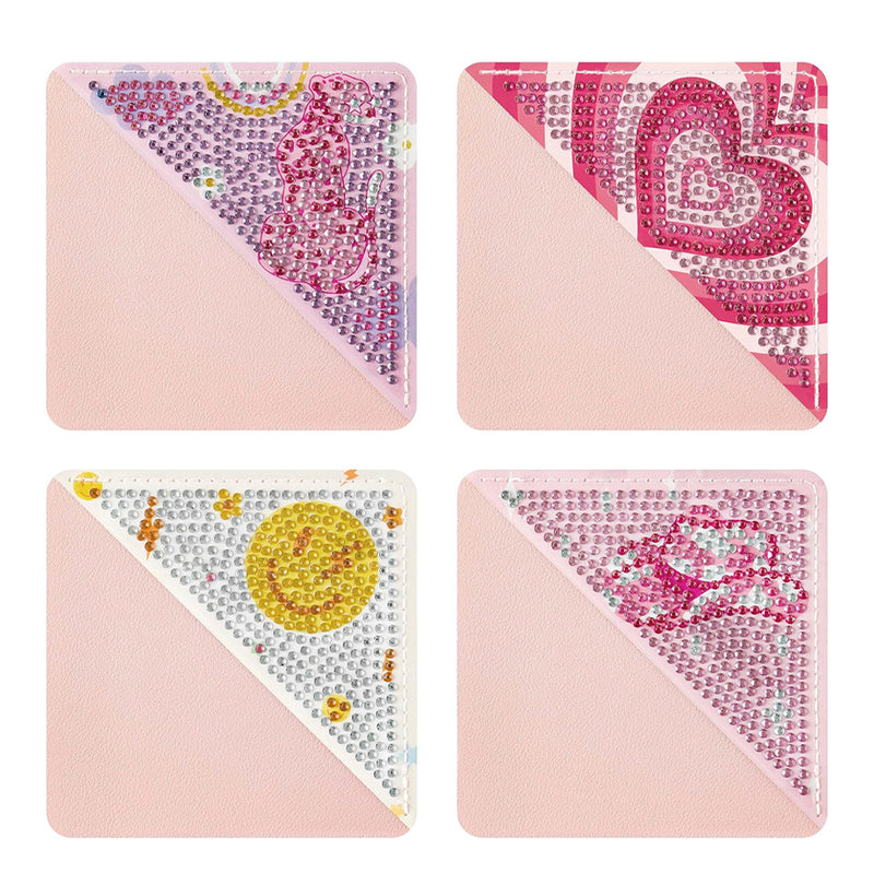 4Pcs Pupolar Heart PU Corner Cover Bookmark Diamond Painting Kits