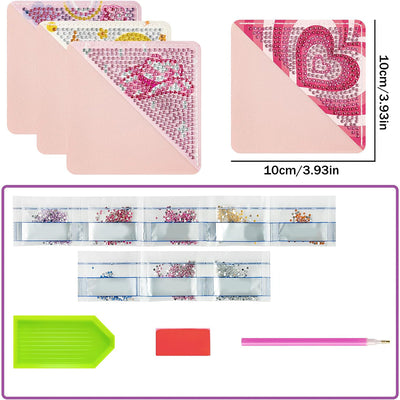 4Pcs Pupolar Heart PU Corner Cover Bookmark Diamond Painting Kits