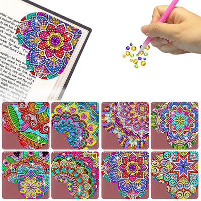 8Pcs Bustling Heart Shaped Mandala PU Corner Cover Bookmark Diamond Painting Kits