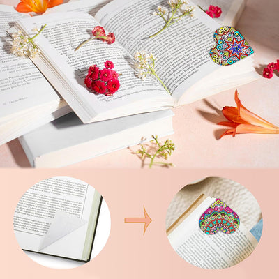 8Pcs Bustling Heart Shaped Mandala PU Corner Cover Bookmark Diamond Painting Kits