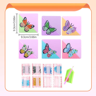 6Pcs Butterfly Flower PU Corner Cover Bookmark Diamond Painting Kits