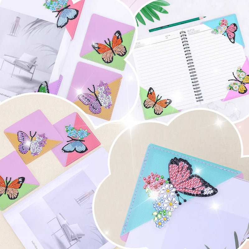 6Pcs Butterfly Flower PU Corner Cover Bookmark Diamond Painting Kits