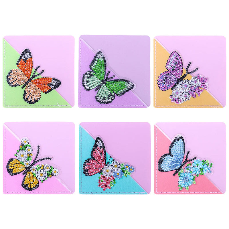 6Pcs Butterfly Flower PU Corner Cover Bookmark Diamond Painting Kits