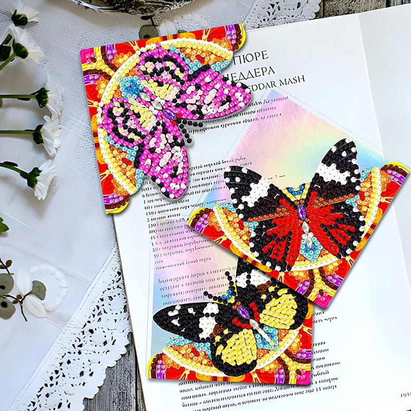 4Pcs Black and Red Butterfly PU Corner Cover Bookmark Diamond Painting Kits