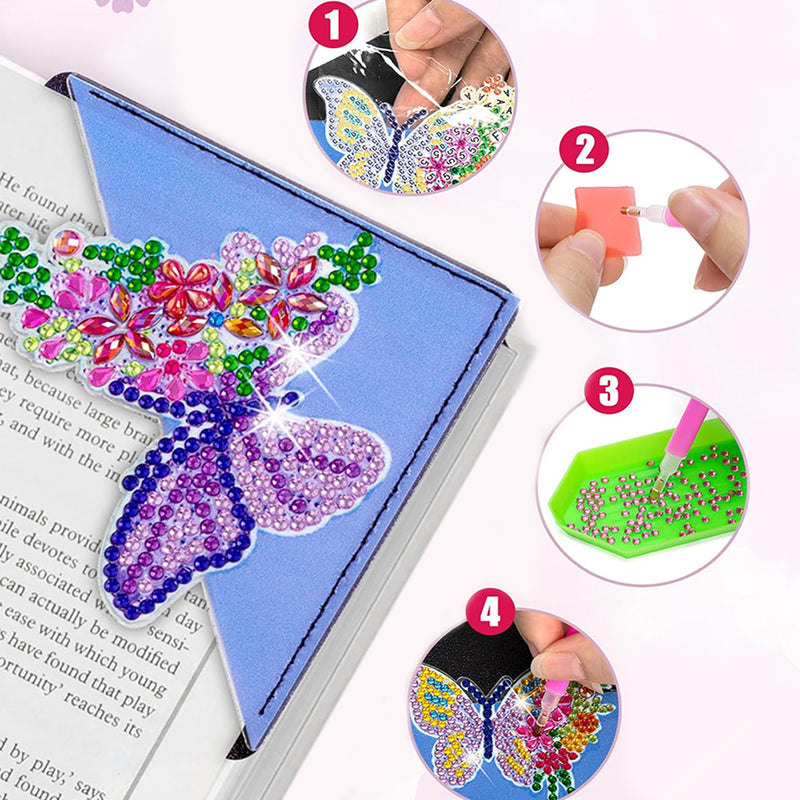 8Pcs Beautiful Butterfly Flower PU Corner Cover Bookmark Diamond Painting Kits