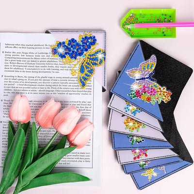 8Pcs Beautiful Butterfly Flower PU Corner Cover Bookmark Diamond Painting Kits