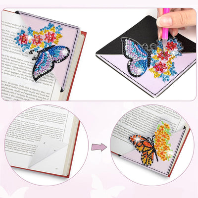 8Pcs Beautiful Butterfly Flower PU Corner Cover Bookmark Diamond Painting Kits