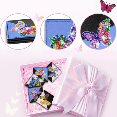 8Pcs Beautiful Butterfly Flower PU Corner Cover Bookmark Diamond Painting Kits