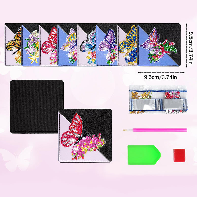 8Pcs Beautiful Butterfly Flower PU Corner Cover Bookmark Diamond Painting Kits