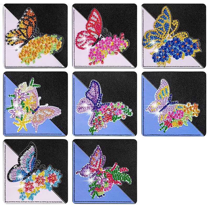 8Pcs Beautiful Butterfly Flower PU Corner Cover Bookmark Diamond Painting Kits