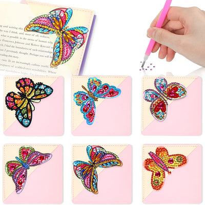 6Pcs Lifelike Butterfly PU Corner Cover Bookmark Diamond Painting Kits