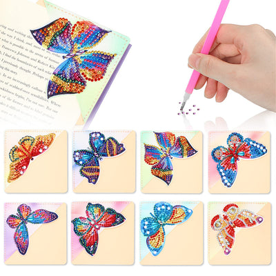 8Pcs Lifelike Butterfly PU Corner Cover Bookmark Diamond Painting Kits