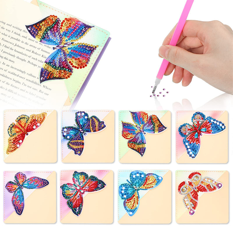 8Pcs Lifelike Butterfly PU Corner Cover Bookmark Diamond Painting Kits